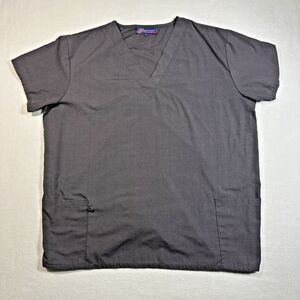 GreenTown Scrub Top Womens 2X Charcoal Gray V-Neck Work Wear Medical Uniform